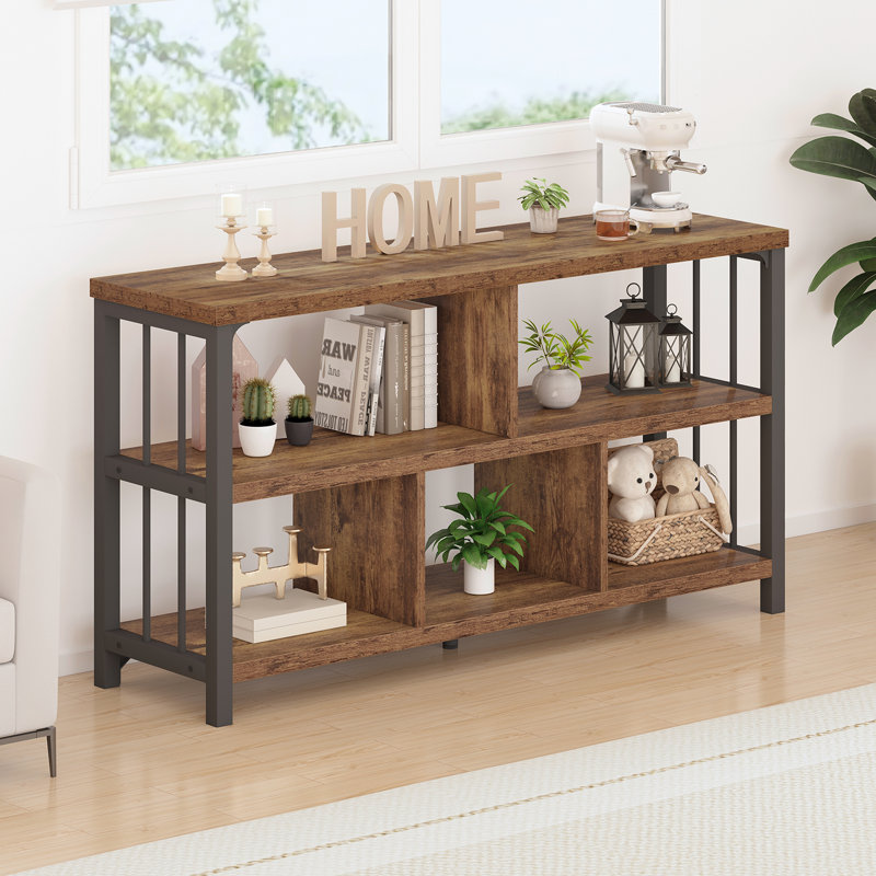 Mischa Bookcase, Rustic Brown, 30" H x 47.2" W x 13.4" D