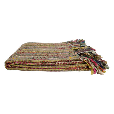 Home&Manor Handcrafted Wool & Cotton Throw Blanket Tan Shimmer