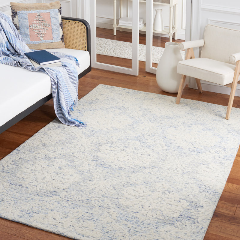 Dualta Hand Tufted Wool And Cotton With Latex Damask Rug, Rectangle 5' x 8'