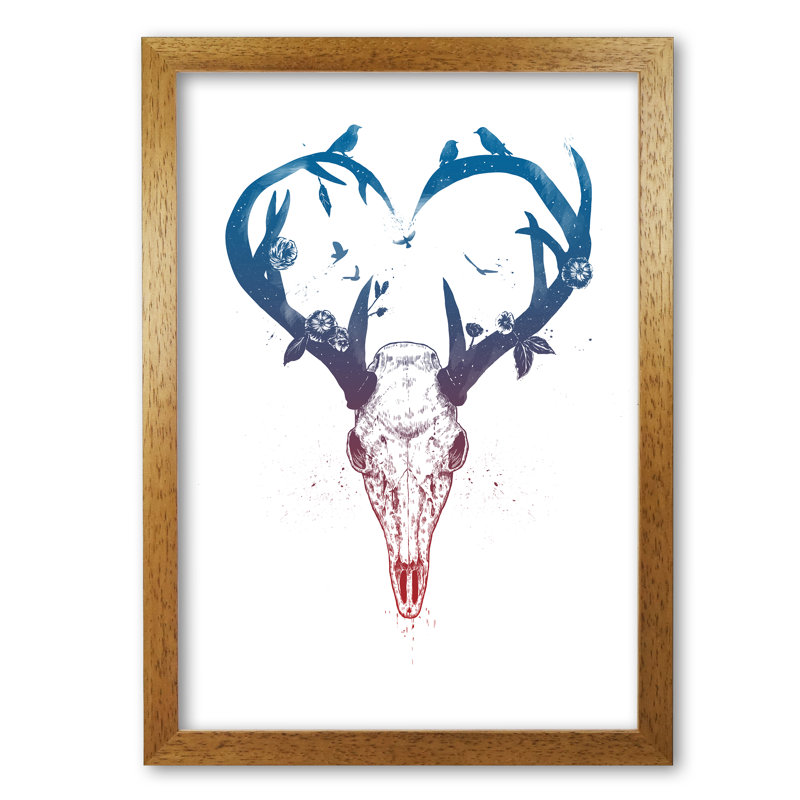 Never-Ending Love Deer Skull by Mercedes Lopes Charro - Print, Honey Oak, 59.4 cm H x 42 cm W x 5 cm D