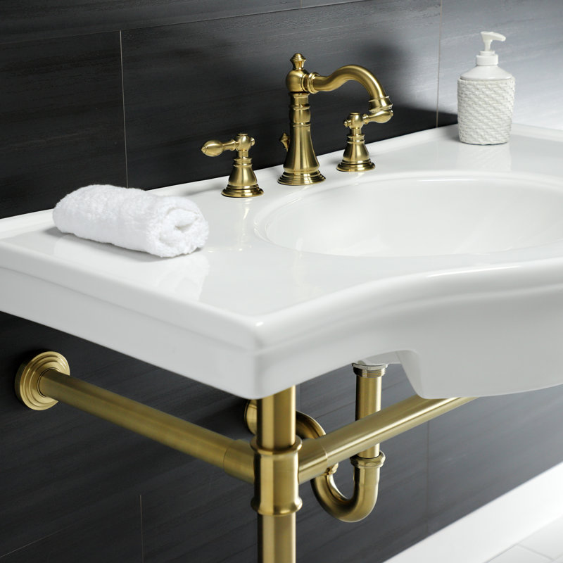Kingston Brass Templeton 37-Inch Ceramic Console Sink with Stainless Steel Legs (8-Inch, 3-Hole), Brushed Brass