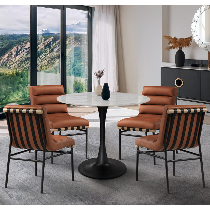 Meridian Furniture Holly Dining Table + 4 Dining Chair Set, Cognac