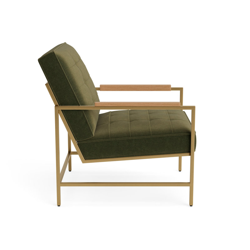 Major Arm Chair, Natural, Performance Velvet - Balsam, Brushed Brass
