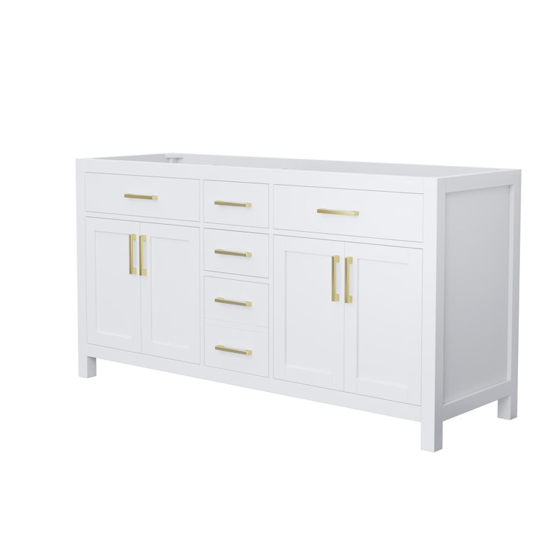 Base de meuble-lavabo double autoportante de 65 po Beckett seulement, White/Brushed Gold