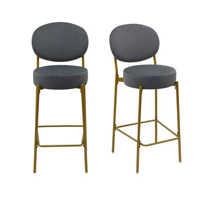 Ensemble de 2 tabourets de bar rembourrés de velours avec tabouret de comptoir rond avec dossier et repose-pieds pour îlot de cuisine