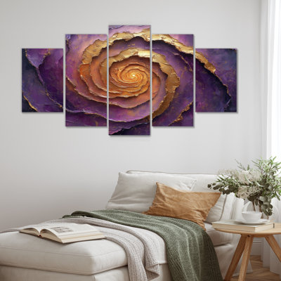 Molten Lavender Gold Purple Painting - Abstract Spirals Wall Art Living Room Set