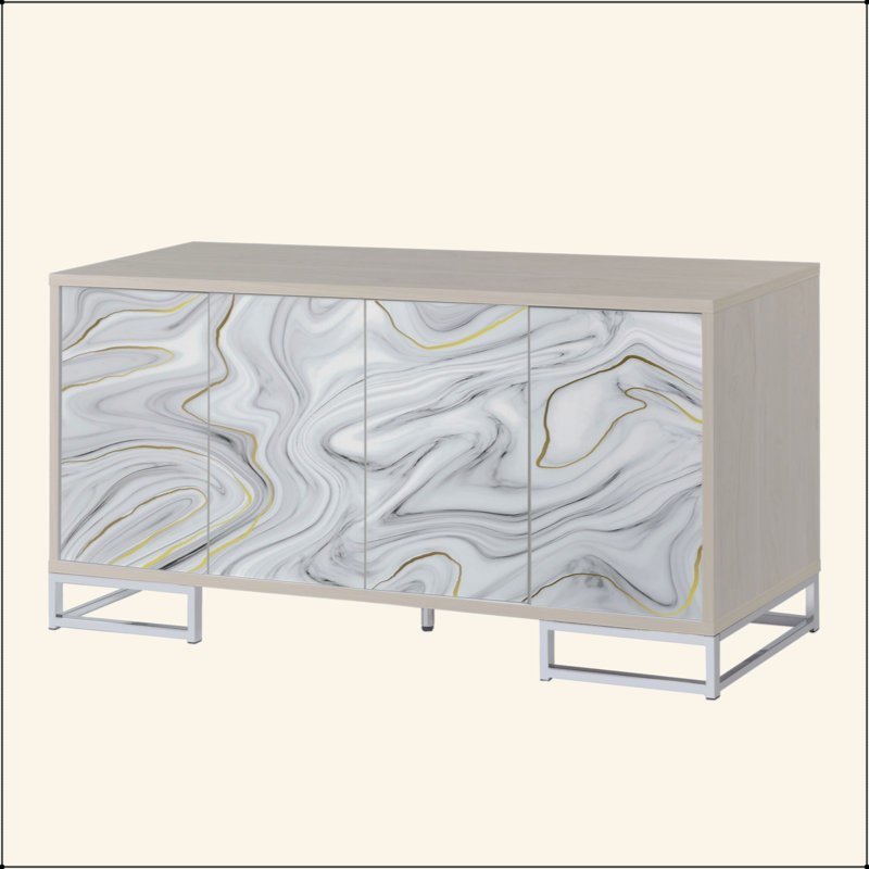 Armoire console White Marcle Paint & Chrome Finish