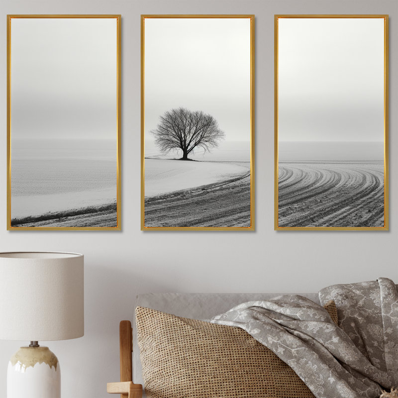 Winter Scenery Landscape Photo II - Winter Landscape Wall Art Print Set, Gold Floater Framed, 28" H x 36" W x 1" D