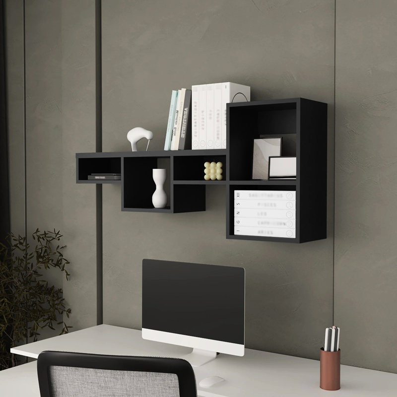 Étagère murale à 5 tablettes noires - idéale pour les espaces restreints dans le salon et le bureau, Noir