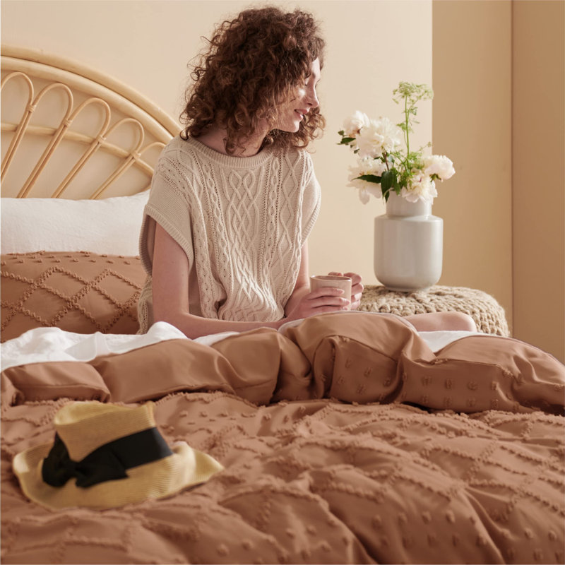 Ensemble de literie housse de couette pour lit très grand, orange brûlé Boho pour toutes les saisons (ensemble de 3)
