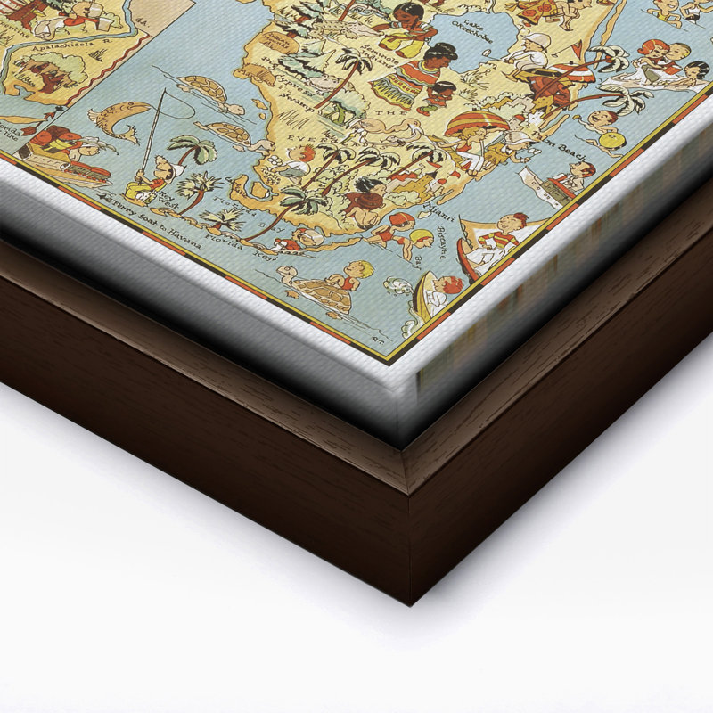 Carte illustrée de la Floride, Canevas, H 12 po x l 16 po, Encadrement brun
