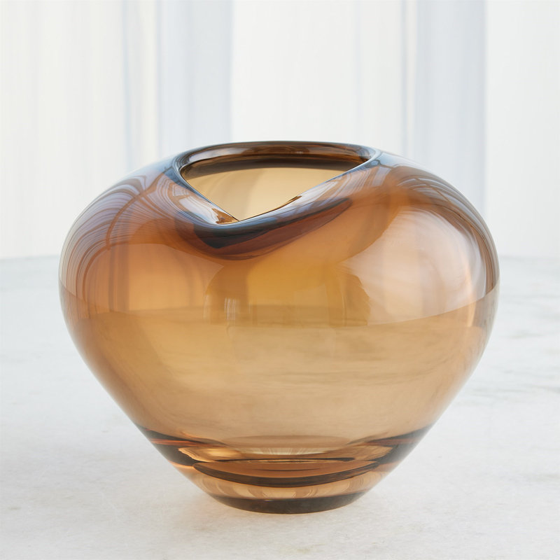 Vase ondulé - Ambre foncé-Lg, H 10 po x l 12 po x P 12 po