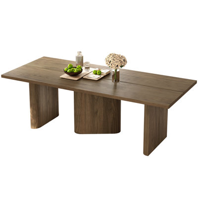 85.03" Rectangular Brown Dining Table,Modern Farmhouse Large  Kitchen Table for Kitchen, Bar, Dining Room
