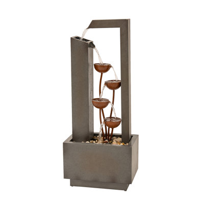 XBrand 38" Tall Metal Sculptural Multi-Tier Flower Water Fountain in Gray and Bronze