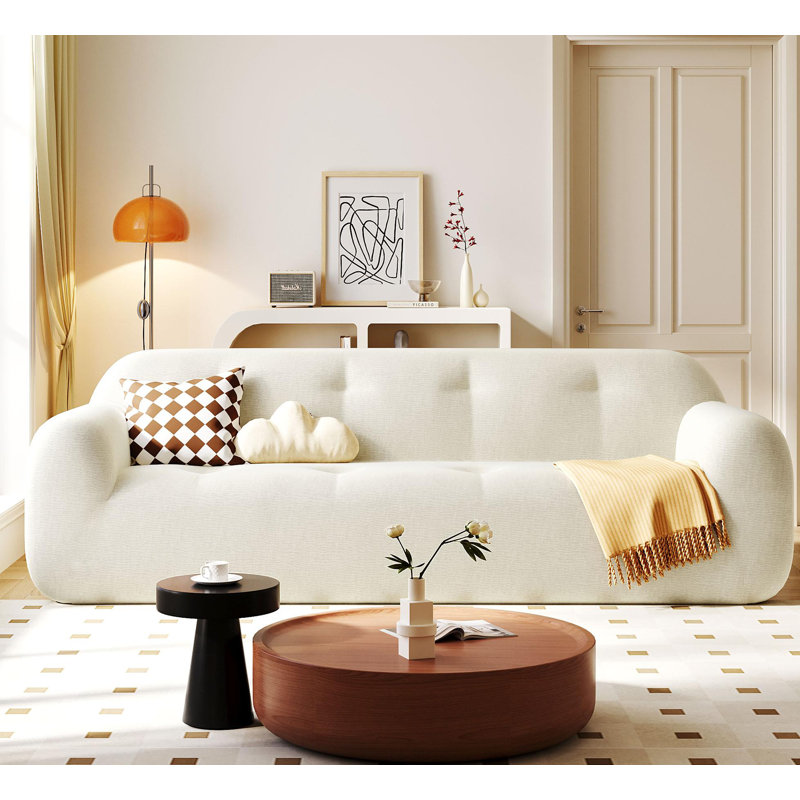 Canapé à 3 places en tissu de chenille désossé de style capitonné, avec mousse de compression sans éponge, ressorts ensachés pour plus de confort, siège d'une hauteur de 23,6 po, aucun assemblage requis
