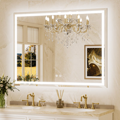 Miroir de salle de bain biseauté à DEL à l'avant et à l'arrière en verre trempé anti-buée à intensité variable