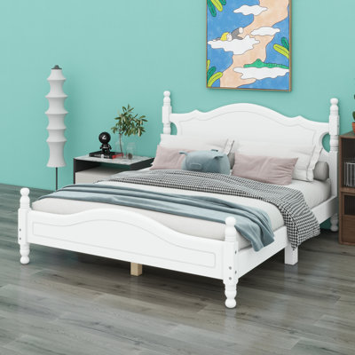 Structure de lit plateforme en bois, lit plateforme de style rétro avec support en lattes de bois