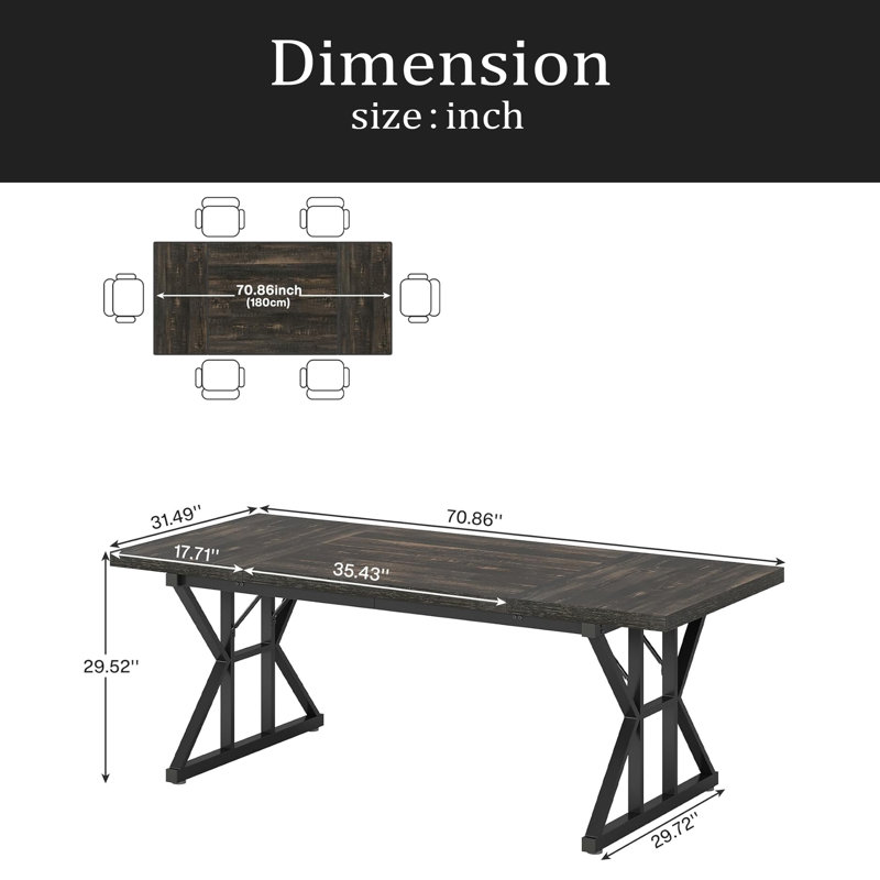 Kitchen Table,Rustic Dining Table,Modern Conference Table, Oak, Black