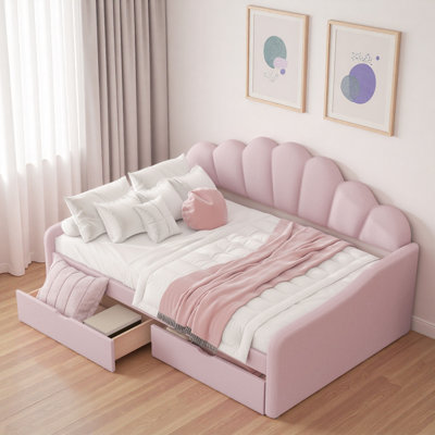 Upholstery Daybed With Shall Shaped Backrest And 2 Drawers