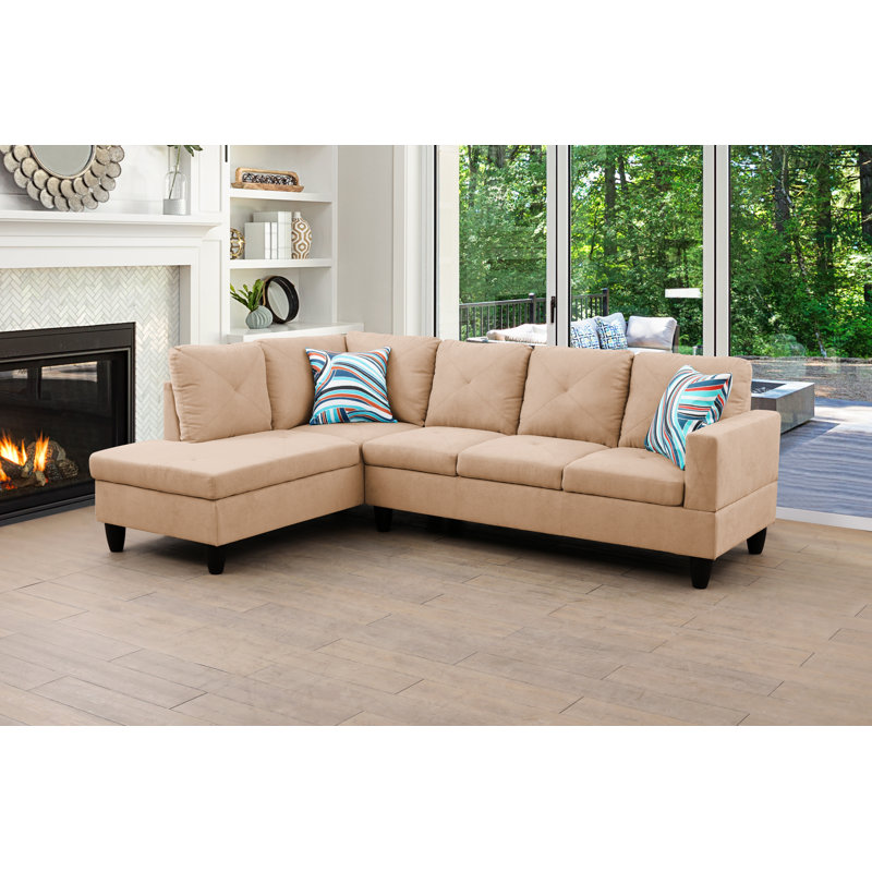 Canapé modulaire rembourré 2 pièces Rafah, Microfibre / microsuède beige, Face à la gauche