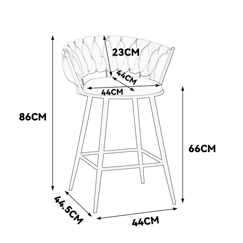 Upholstered Bar Stool, Gray, 66cm