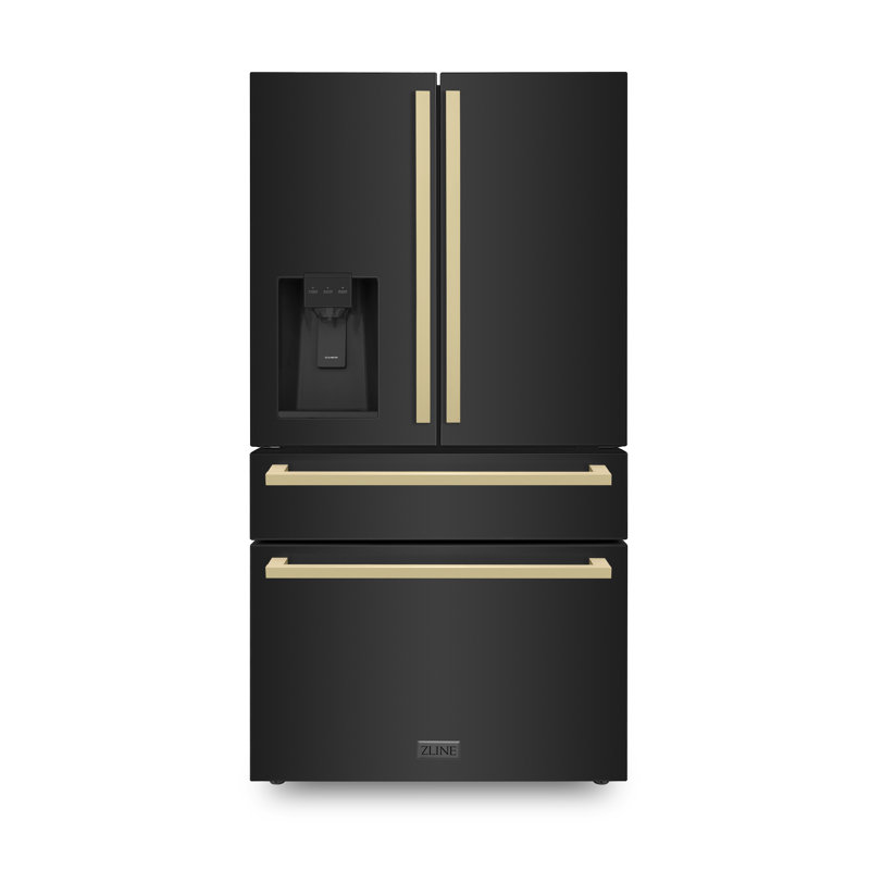 36" Autograph Edition 21.6 Cu. Ft 4-Door French Door Refrigerator with Water and Ice Dispenser in Black Stainless Steel with Champagne Bronze Square Handles
