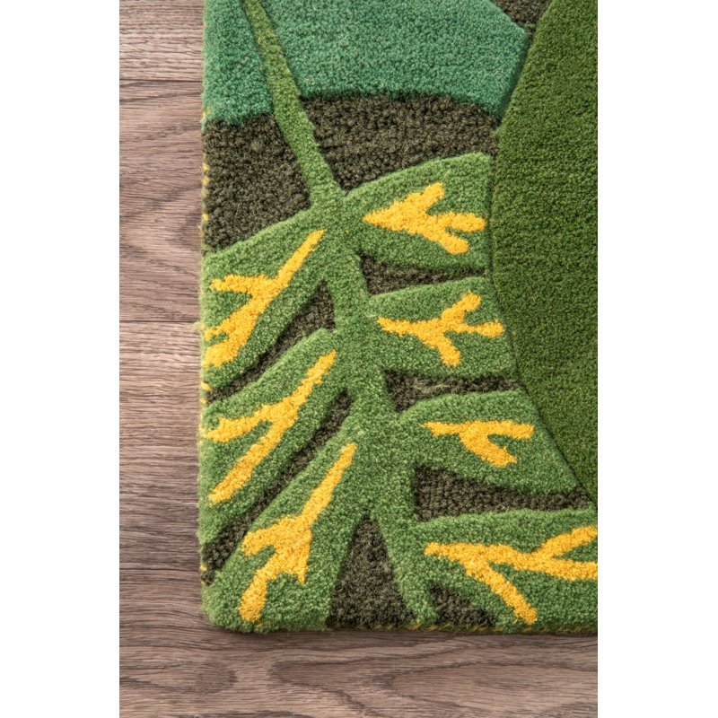 Tapis vert en laine Cradle Safari Friends, Rectangle 5 pi x 8 pi