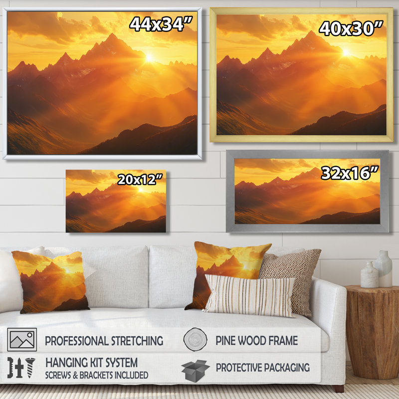 Ghianna Golden Hour In The Mountains II - montagnes, art mural, Reproduction d'une seule photo avec cadre, H 12 po x l 20 po