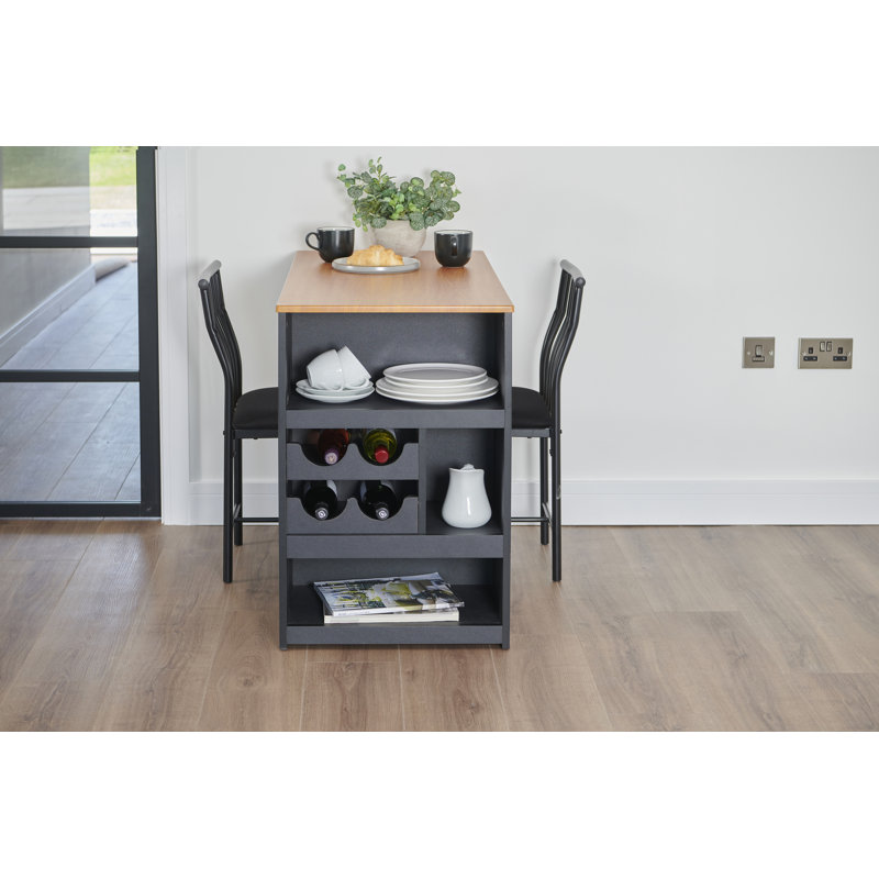 Mahvesh Compact Kitchen Island Dining Set, Black