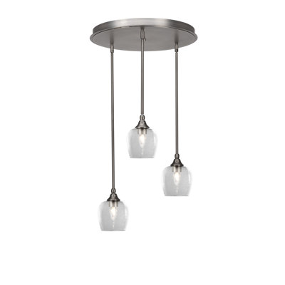 Luminaire suspendu suspendu en grappe à 3 lumières avec verre à bulles transparent 6 po Empire