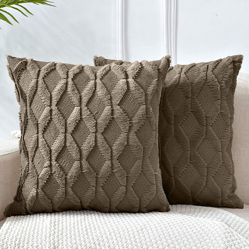  Set of 2 Throw Pillow With Inserts– 18"x18" Decorative Throw Pillow Full Set, White, 18"H x 18"W, Polyester