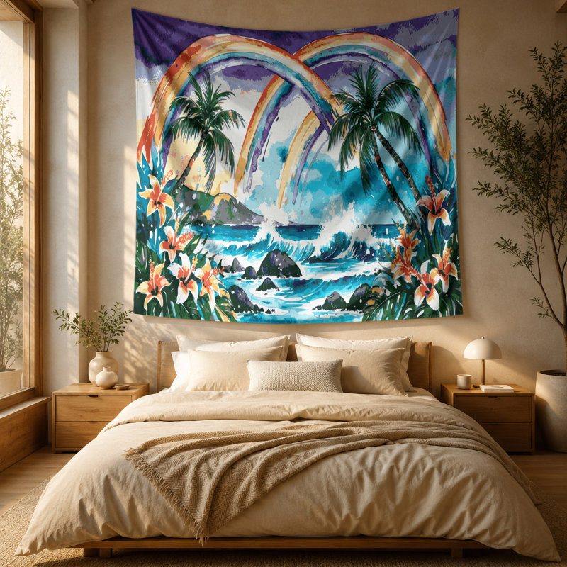 Tapisserie murale hawaïenne «Rainbows», 88 po x 104 po