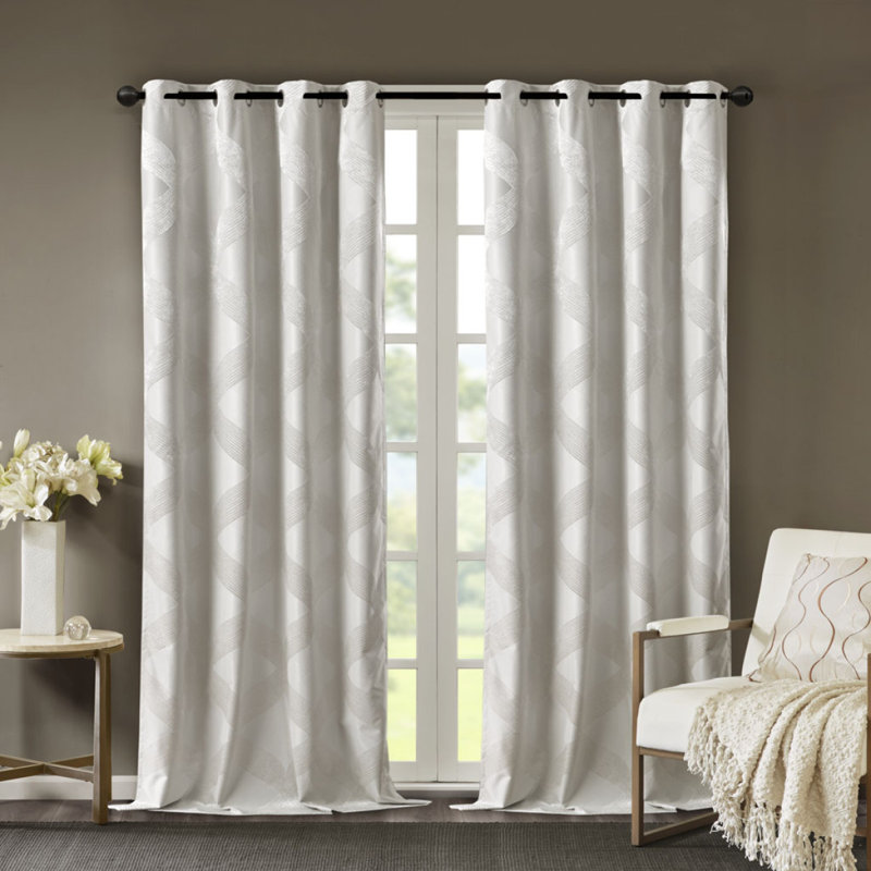 Panneau de rideau occultant en tricot jacquard Ogee (seulement 1 panneau PC), Ivoire ivoire, L 50,09 po x L 84,09 po