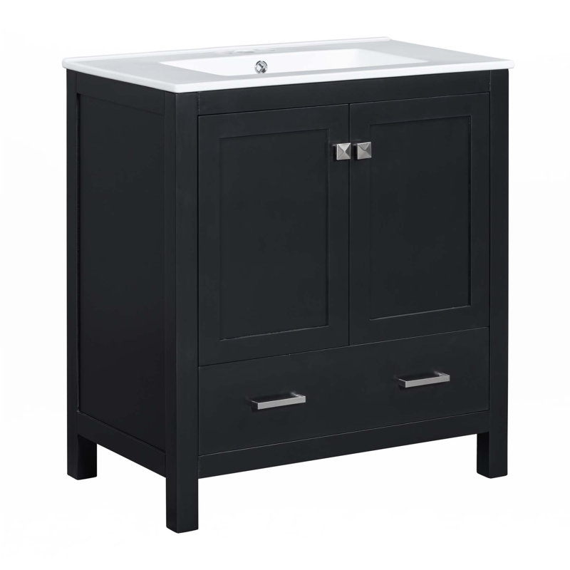 Meuble-lavabo 30 po avec lavabo simple, Argent argent, Noir, noir, noir, noir