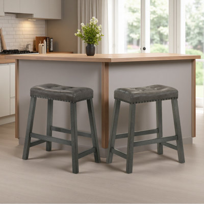 Ensemble de 2 tabourets de comptoir rustiques, tabourets de bar en bois sans dossier de 25 pouces