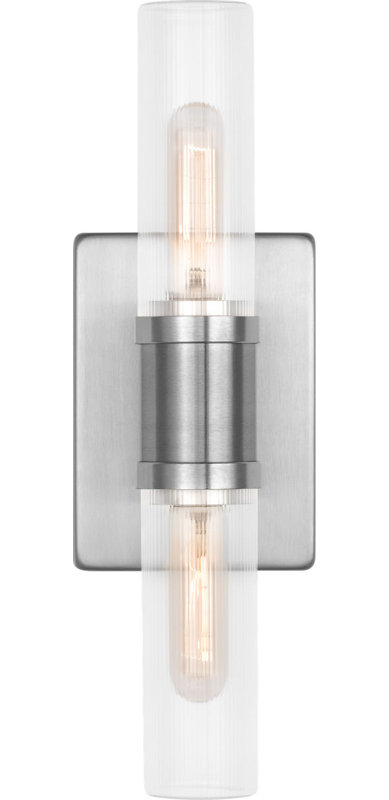 Keaton Two Light Vanity, 16" H x 5" W x 3.63" D, Clear Fluted, Brushed Nickel
