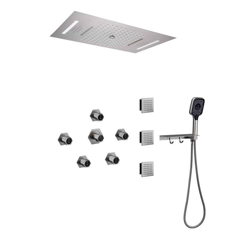 Système de douche thermostatique complet avec valve brute AquaRhapsody, Nickel brossé