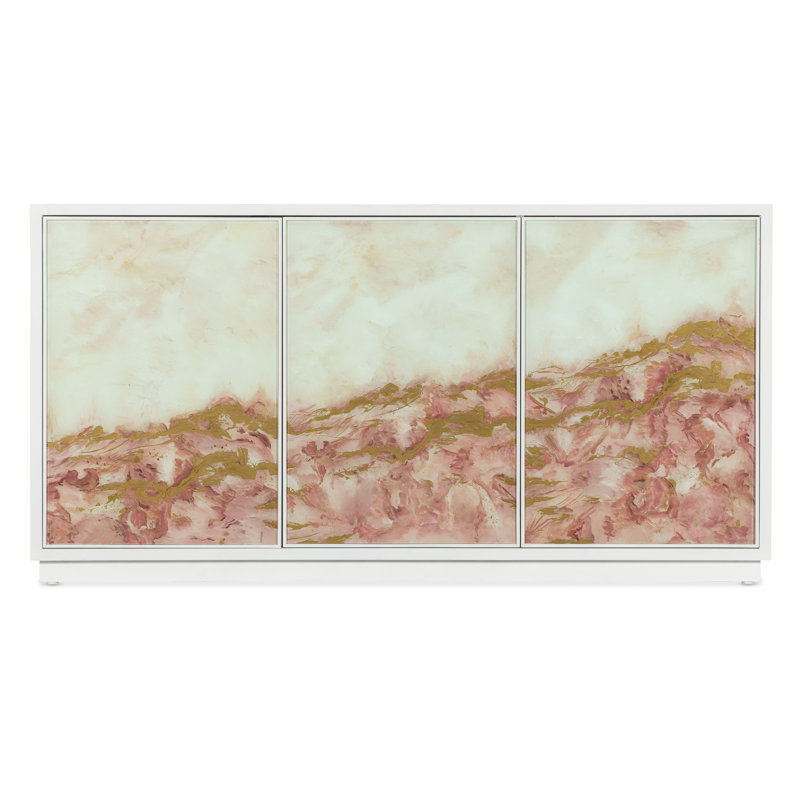 Beige and Cream Transitional Credenza with Artistic Panels