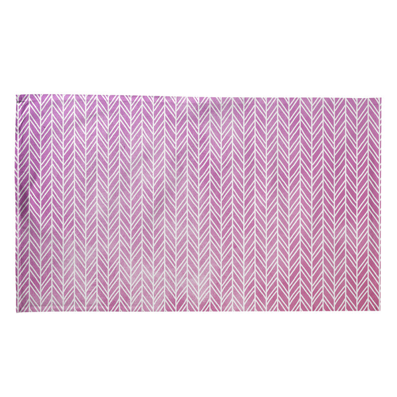 Serviette à thé à motif chevrons, Sergé de coton, Rose
