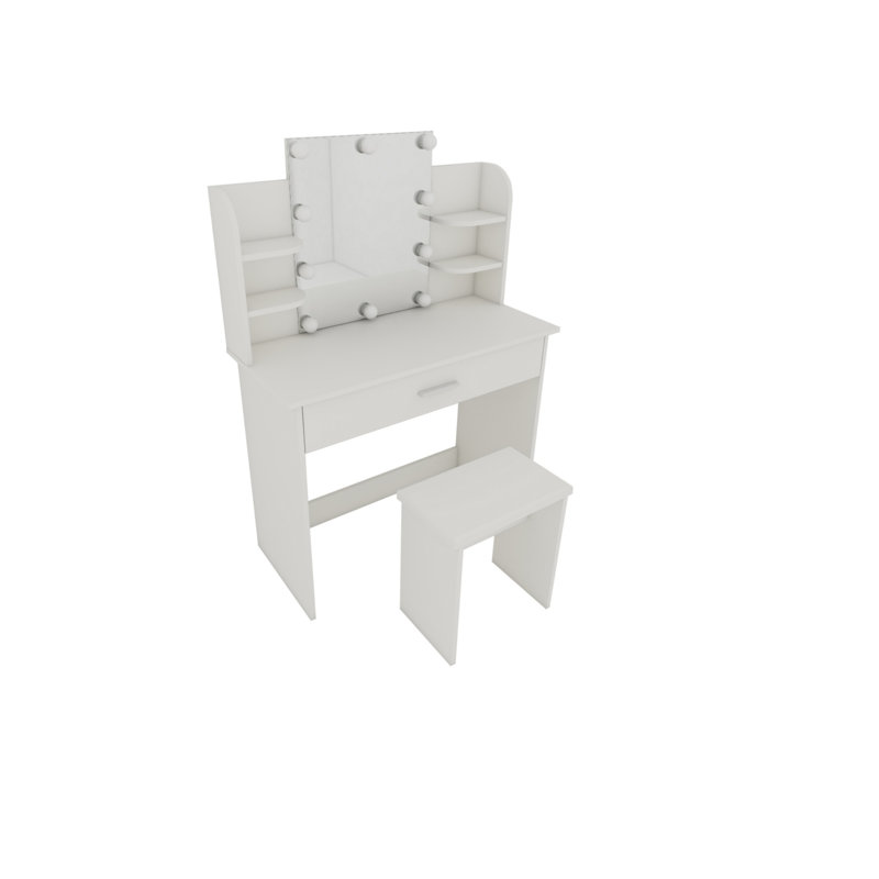 Vanity With Storage Drawers, Matching Stool With Mirror
