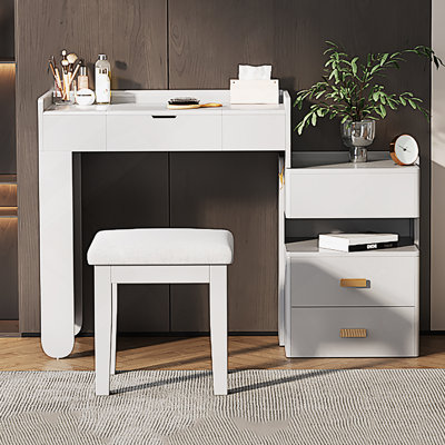3-In-1 Makeup Vanity Desk With Flip-Top Mirror, LED Lighting, Adjustable Length & Ample Drawers - Stylish Multi-Functional Dressing Table For Home, White