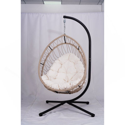 Fauteuil suspendu d'extérieur en forme d'œuf avec support, fauteuil de patio en forme d'œuf, chaise berçante d'intérieur, hamac d'extérieur, beige