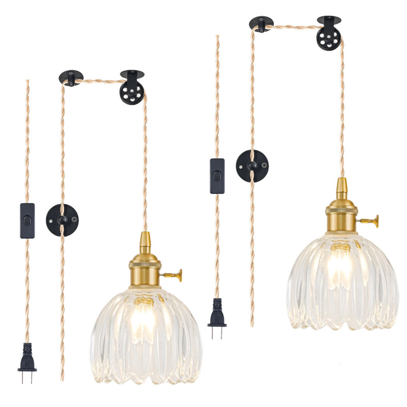 Ensemble de 2 luminaires suspendus à brancher en verre rétro, Transparent, Paquet de 2