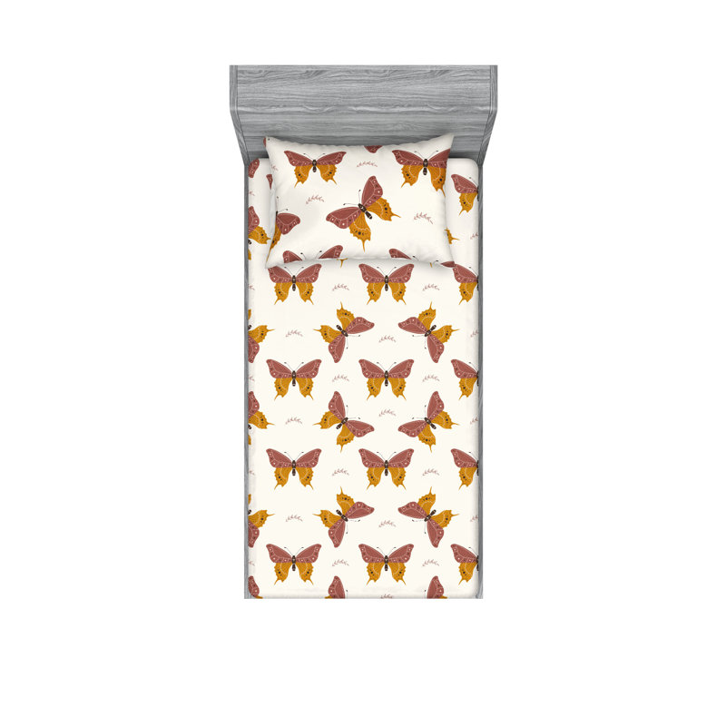 Drap-housse et taie décorative Ambesonne Moth Cottagecore, Ensemble de draps pour lit simple avec 1 taie d'or