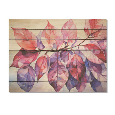 Pink And Purple Tropical Plants Leaves I - Fuschia On Wood Print