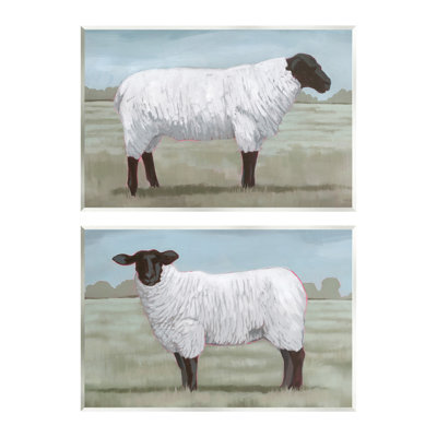 «Sheep Duo in Pasture», ensemble de 2 plaques murales par Grace Popp