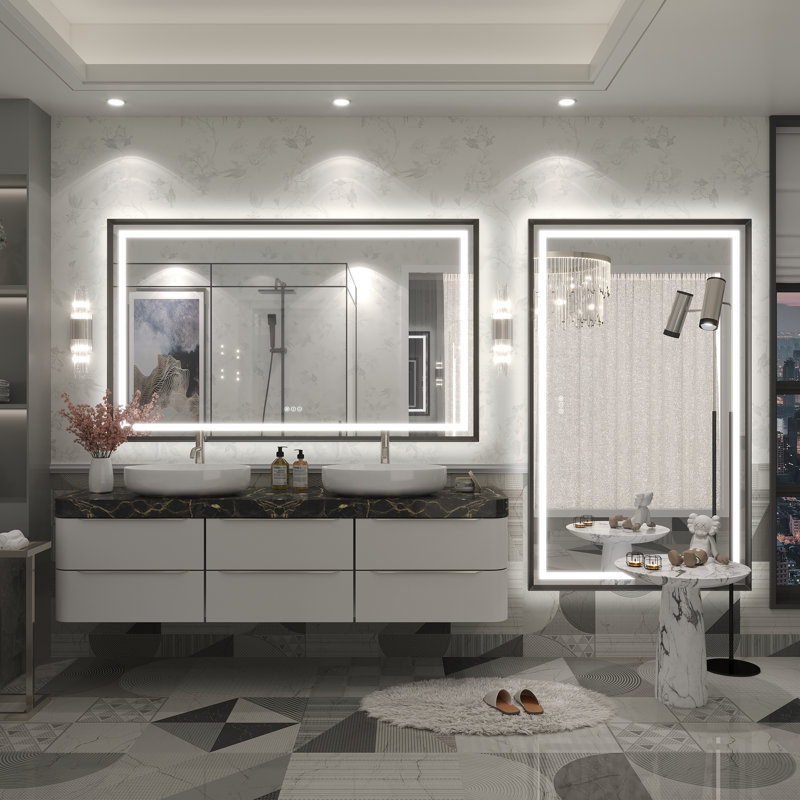 Molly Black Metal Framed LED Front Light and Backlit Anti-Fog Wall Bathroom/ Vanity Mirror, 60" H x 36" W