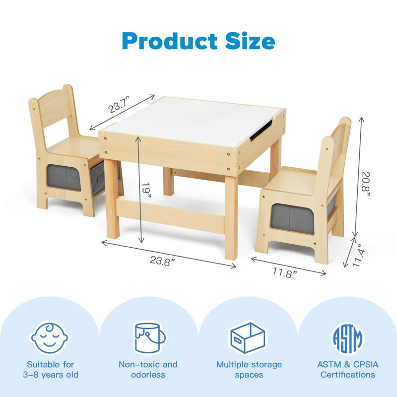 Shauna Kids 3 Piece Play Or Activity Table and Chair Set