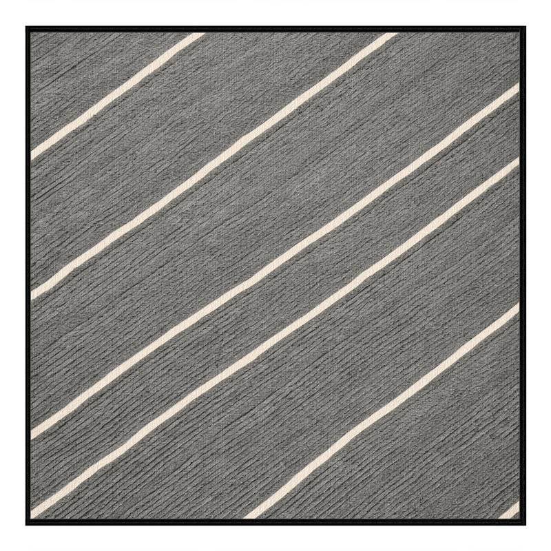 Washable Stone Gray Cream Striped Area Rug, Square 7'
