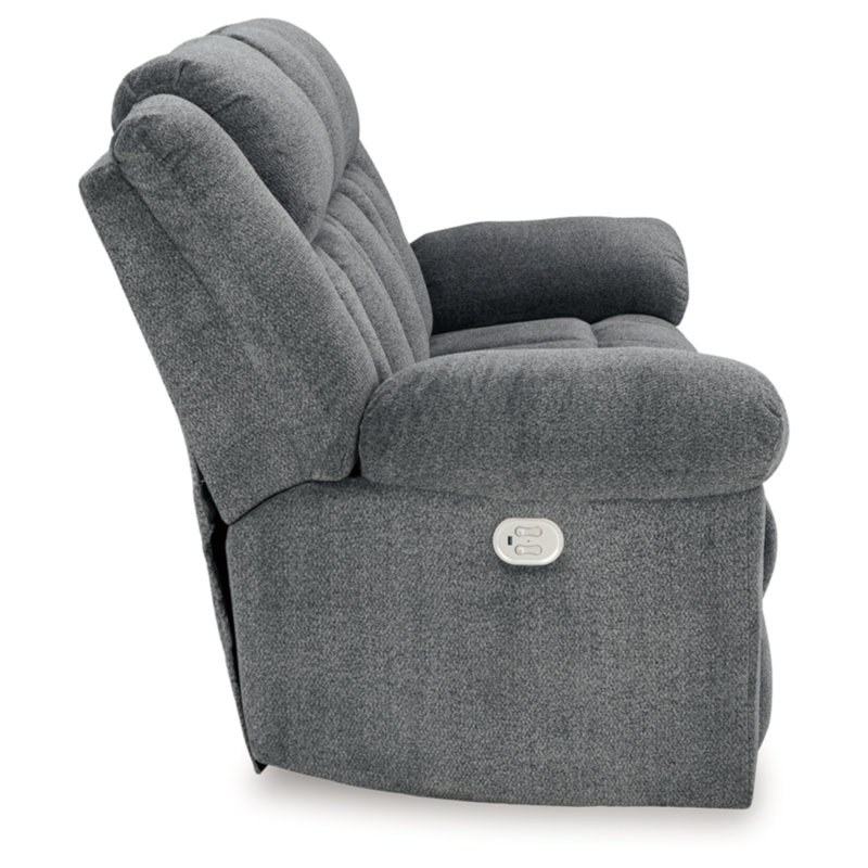 Slate Gray Fabric Power Reclining Sofa with Adjustable Headrest